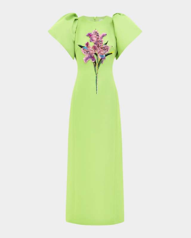 Lucinda Floral Sequin Puff-Sleeve Maxi Dress